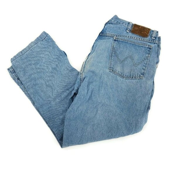 Wrangler Mens Classic Straight Jeans Blue 5 Pocket Light Wash High Rise 38x32 - Picture 1 of 9